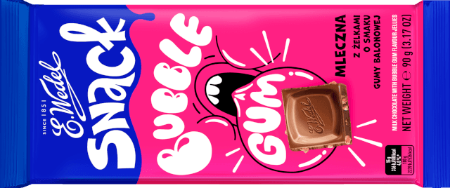 Snack Bubble Gum Milk chocolate with buble gum flavour jellies 90g