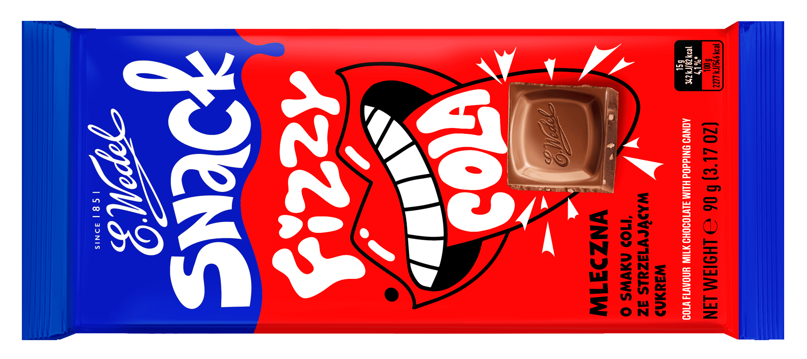 Snack Fizzy Cola Cola flavour milk chocolate with popping Candy 90g